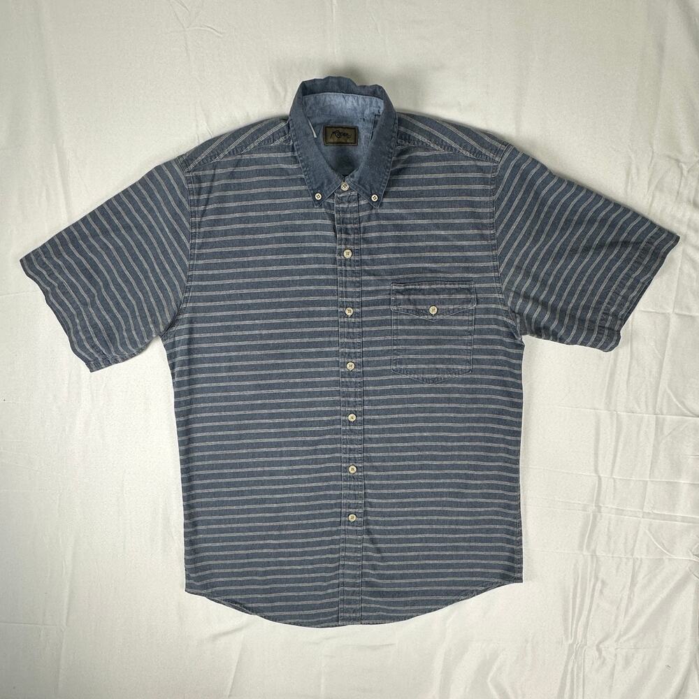 Roper Mens Large Chambray Stripe Western Shirt Blue